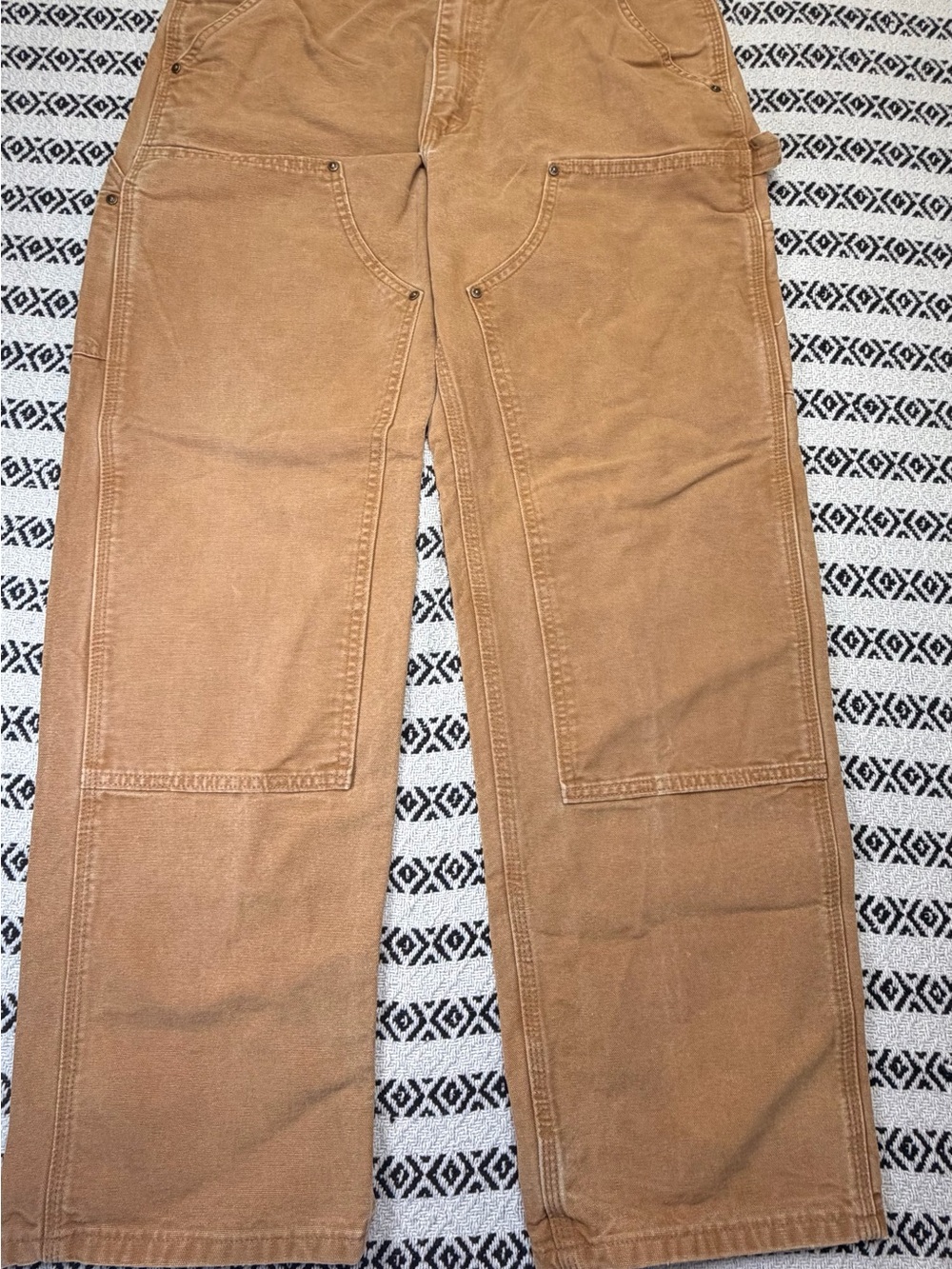 B136 Carhartt Double Knee Carpenter Pants Mens 34x32 Dungaree utility brown Y2K